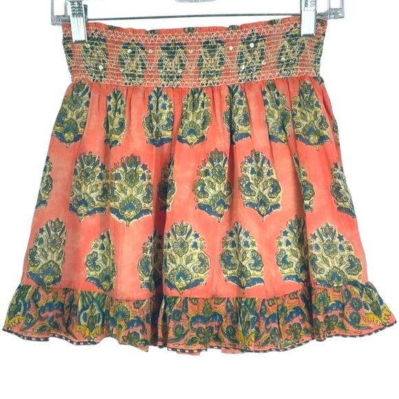 Bell by Alicia Bell Flounce Hem Smocked skirt, size XS, Lined, Silk/Cotton